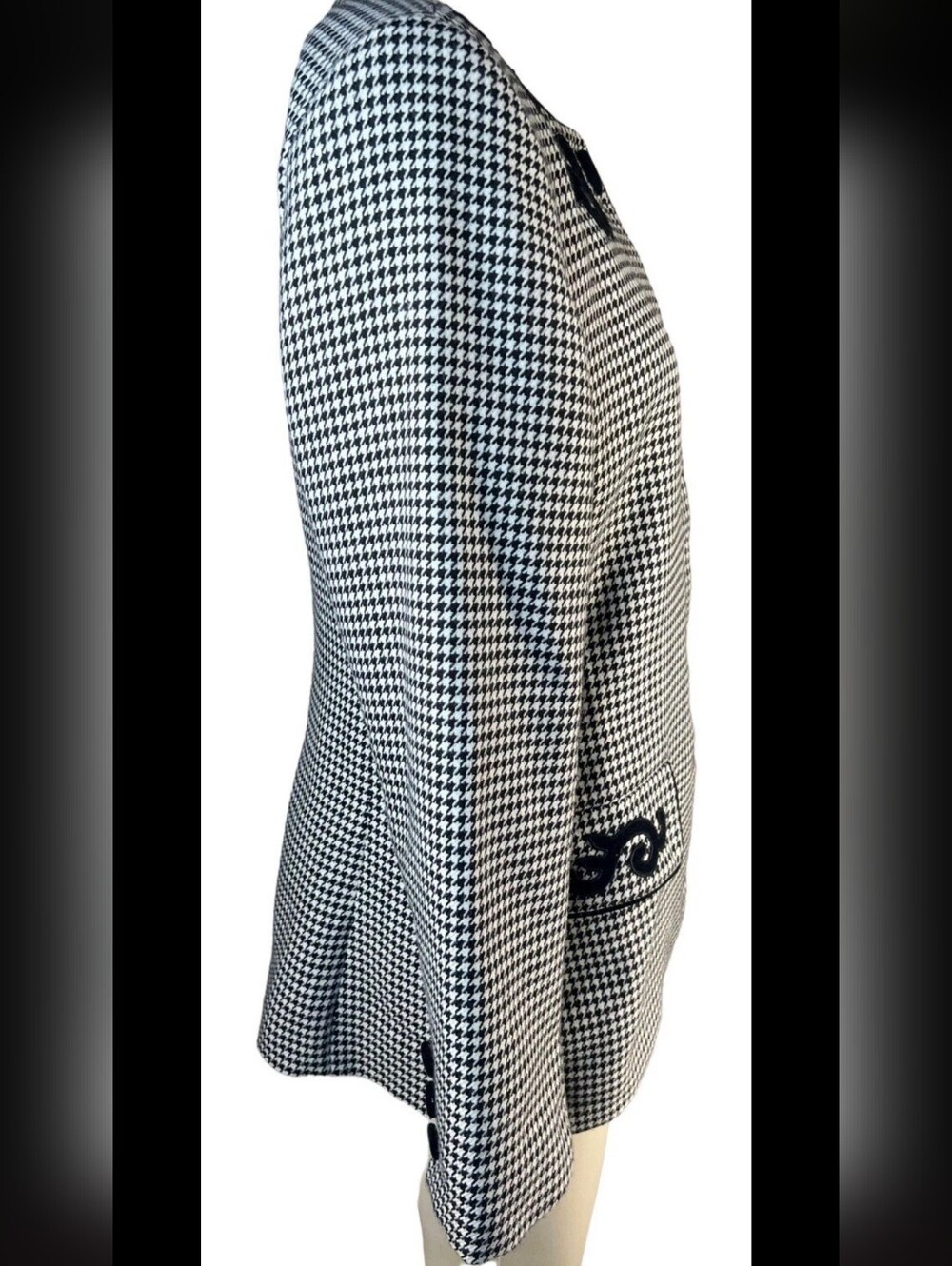 Black & White Houndstooth Women's Blazer with Decorative Trim Sz 12 - Picture 4 of 10